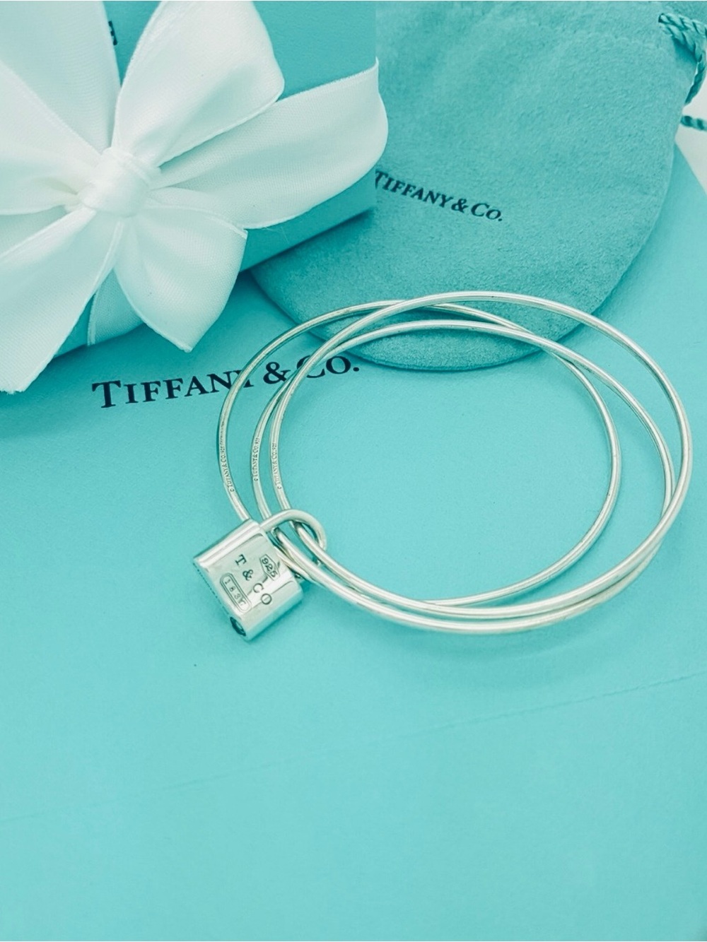 Rare Tiffany & Co 1837 Padlock Triple Wire Bangle Bracelet Sterling Silver 7.5” - Picture 3 of 9